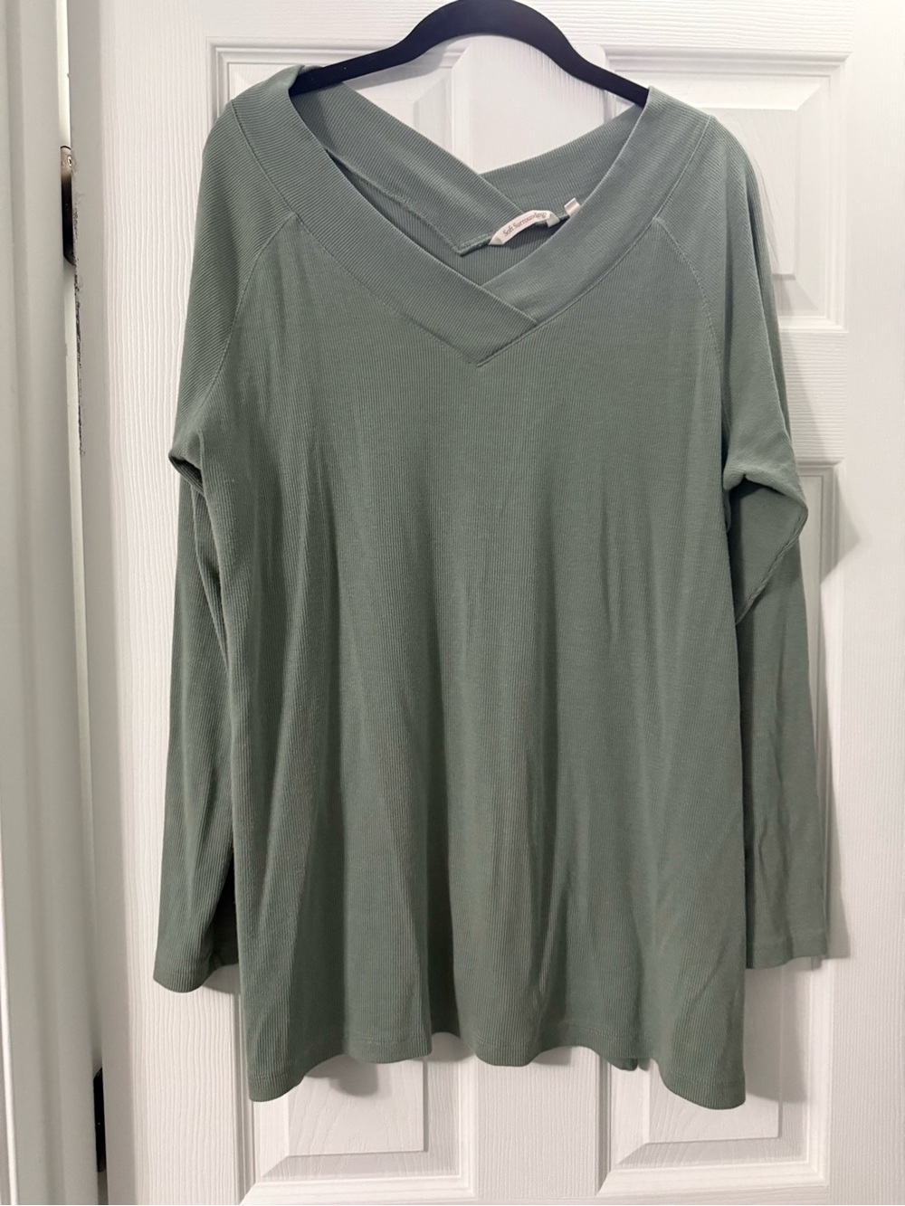 Soft Surroundings Sage Green V-Neck Long Sleeve Top